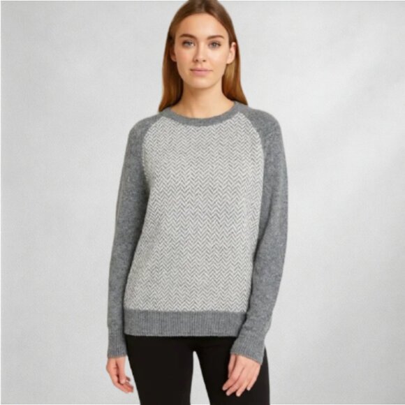 J. Crew 100% Lambswool Women’s Sweater S Gray Herringbone Knit Crewneck - Picture 1 of 7